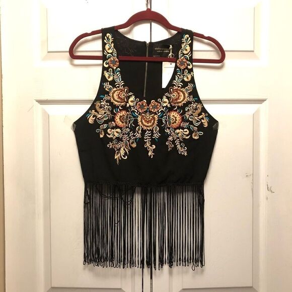 New Friends Colony Embroidered Fringe Crop Top - Picture 1 of 8